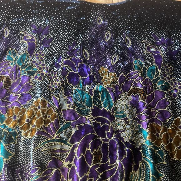 Vintage 80s Batwing Floral Embellished Purple Gold Glitter Top Glam Retro - Picture 6 of 8